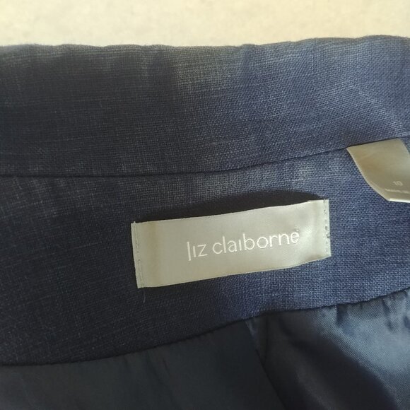 Liz Claiborne 100% linen lined blue blazer jacket 10 cropped bracelet sleeve - Picture 11 of 16